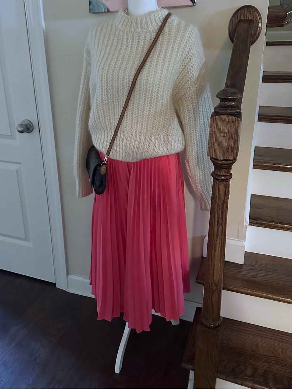 J. Crew Bright Pink Pleated Midi Skirt Like new Size M